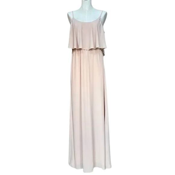 Show Me Your MuMu Caitlin Ruffle Chiffon Maxi Dress Dusty Blush Size XS - Picture 2 of 11